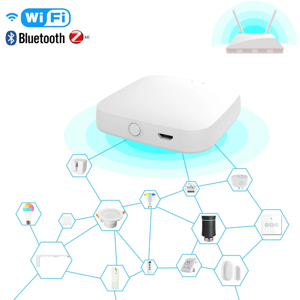 MOES Multi-mode Smart Gateway ZigBee WiFi Bluetooth Mesh Hub Work with Tuya Smart App Voice Control via Alexa Google Home