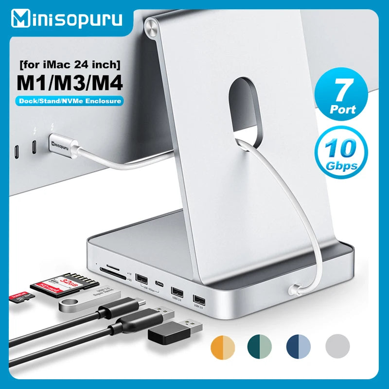 Minisopuru USB-C Hub for iMac 24" (2021–2024) with NVMe SSD Support
