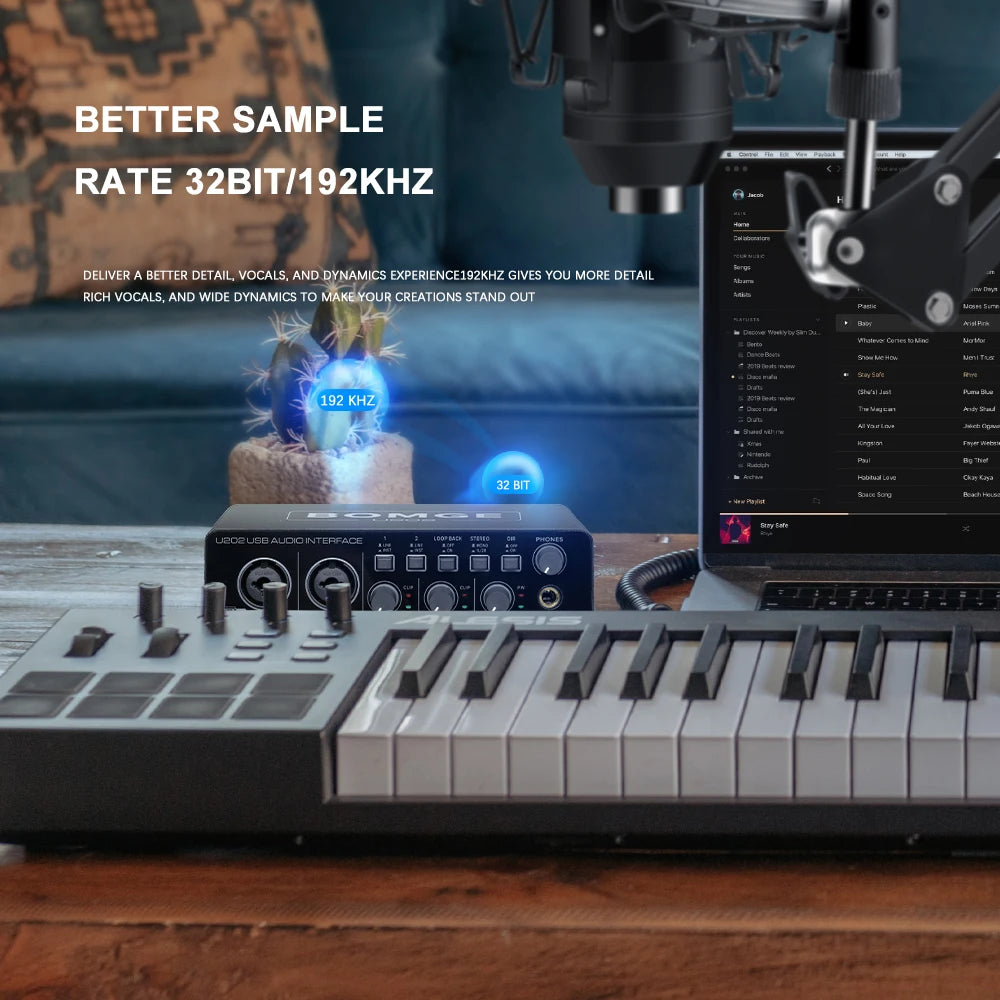 BOMGE U202 USB Audio Interface 32-Bit/192kHz Mic Preamp
