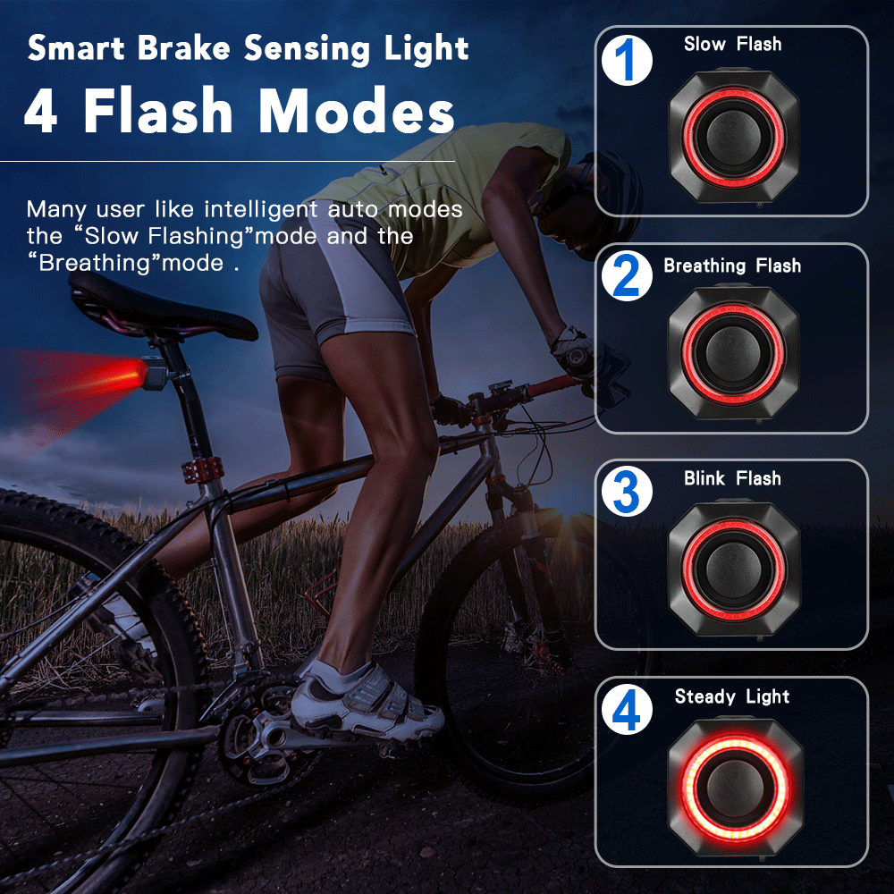New Bicycle Alarm Taillight Waterproof Smart Auto Brake Sensing Tail Lamp Remote Control USB Charge Bike Rear Light