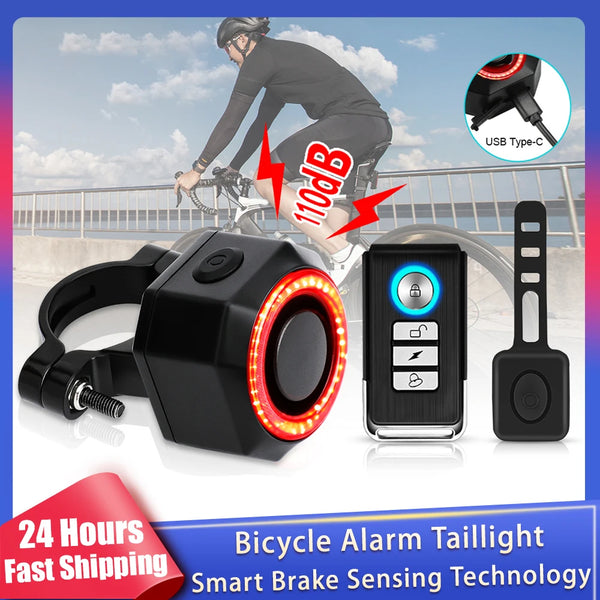 New Bicycle Alarm Taillight Waterproof Smart Auto Brake Sensing Tail Lamp Remote Control USB Charge Bike Rear Light