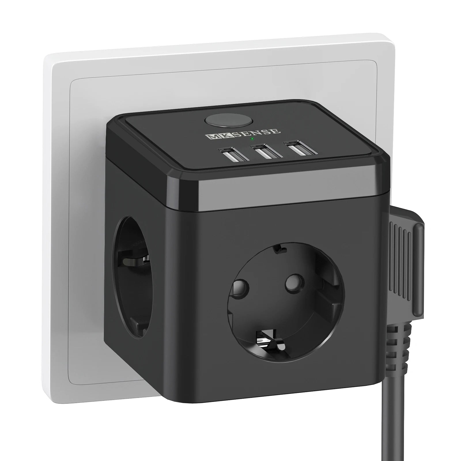 EU Plug Power Strip Cube with 3 Outlets & 3 USB Ports (No Cable)