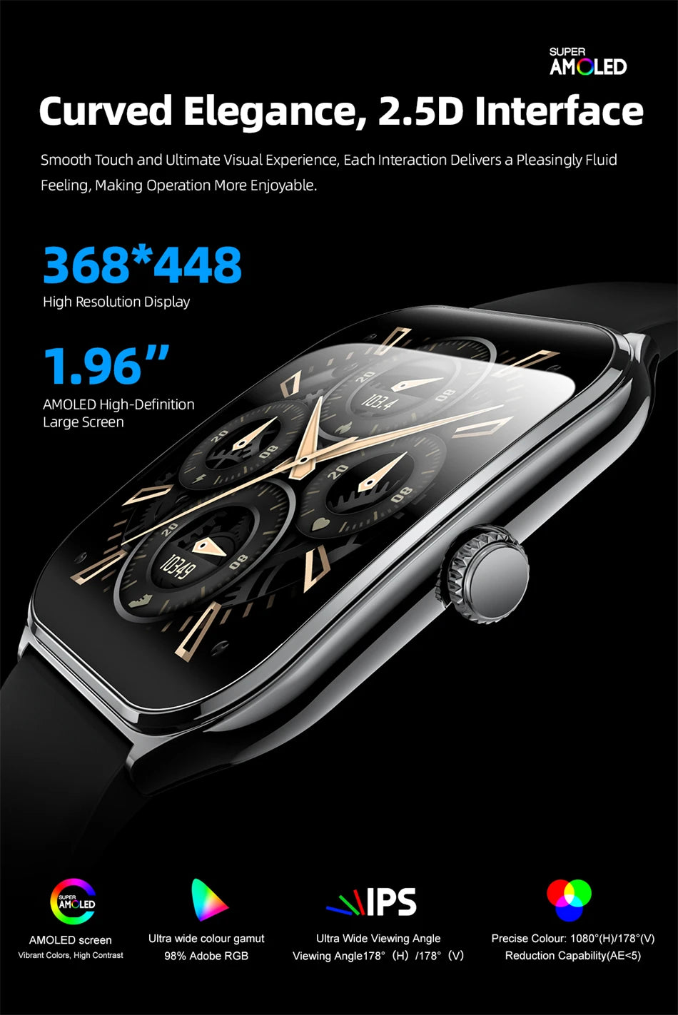 2025 Ultra-Thin 7.5mm Smartwatch with 1.96" AMOLED Display