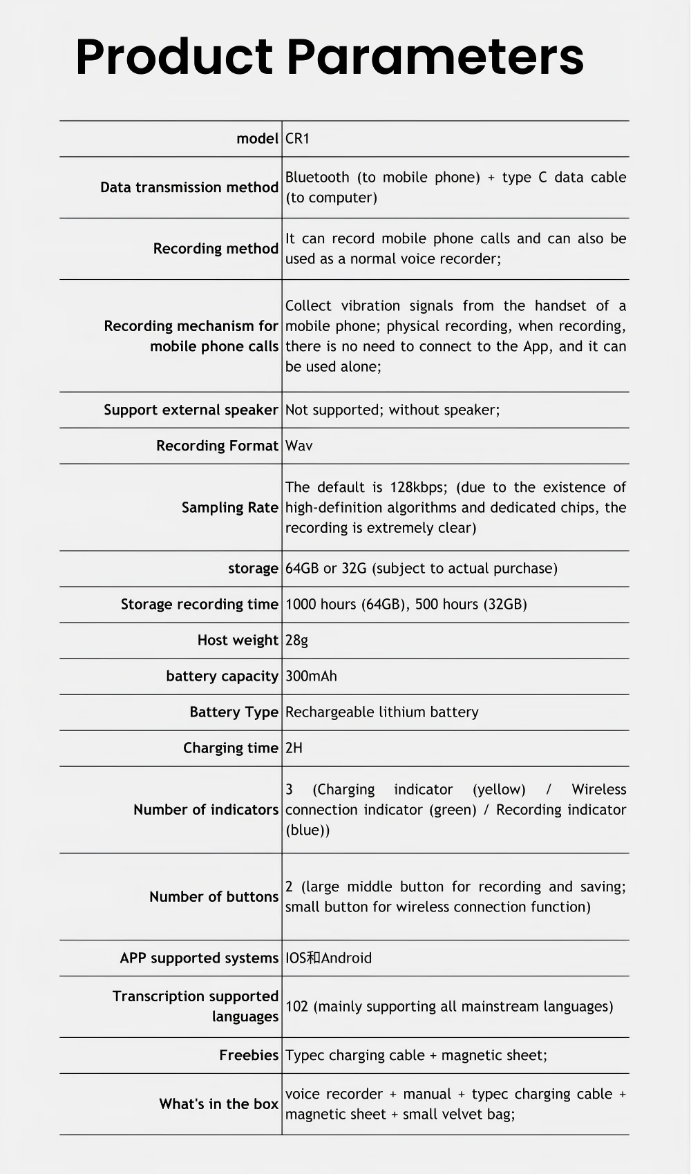 AI Voice & Call Recorder with Speech-to-Text and Translation 64GB