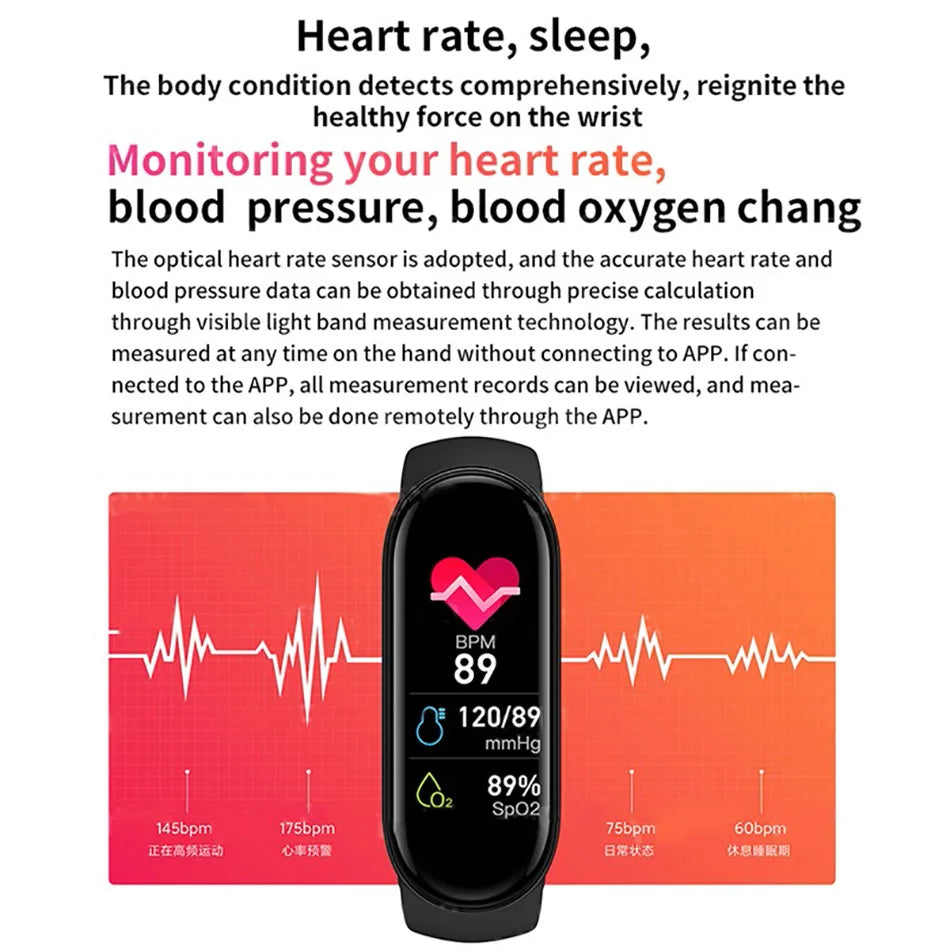 M6 Smart Watch Fitness Tracker with Heart Rate & BP Monitor