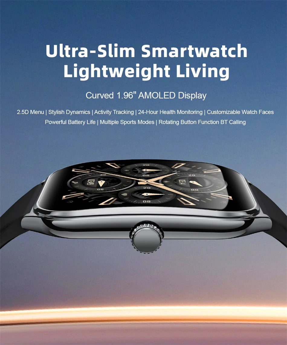 2025 Ultra-Thin 7.5mm Smartwatch with 1.96" AMOLED Display