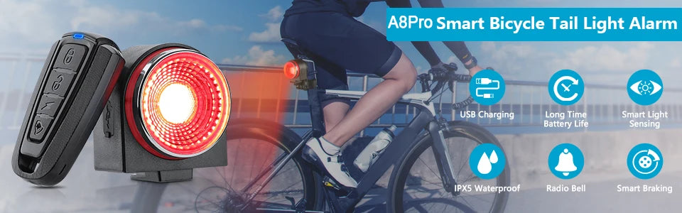 New Bicycle Alarm Taillight Waterproof Smart Auto Brake Sensing Tail Lamp Remote Control USB Charge Bike Rear Light