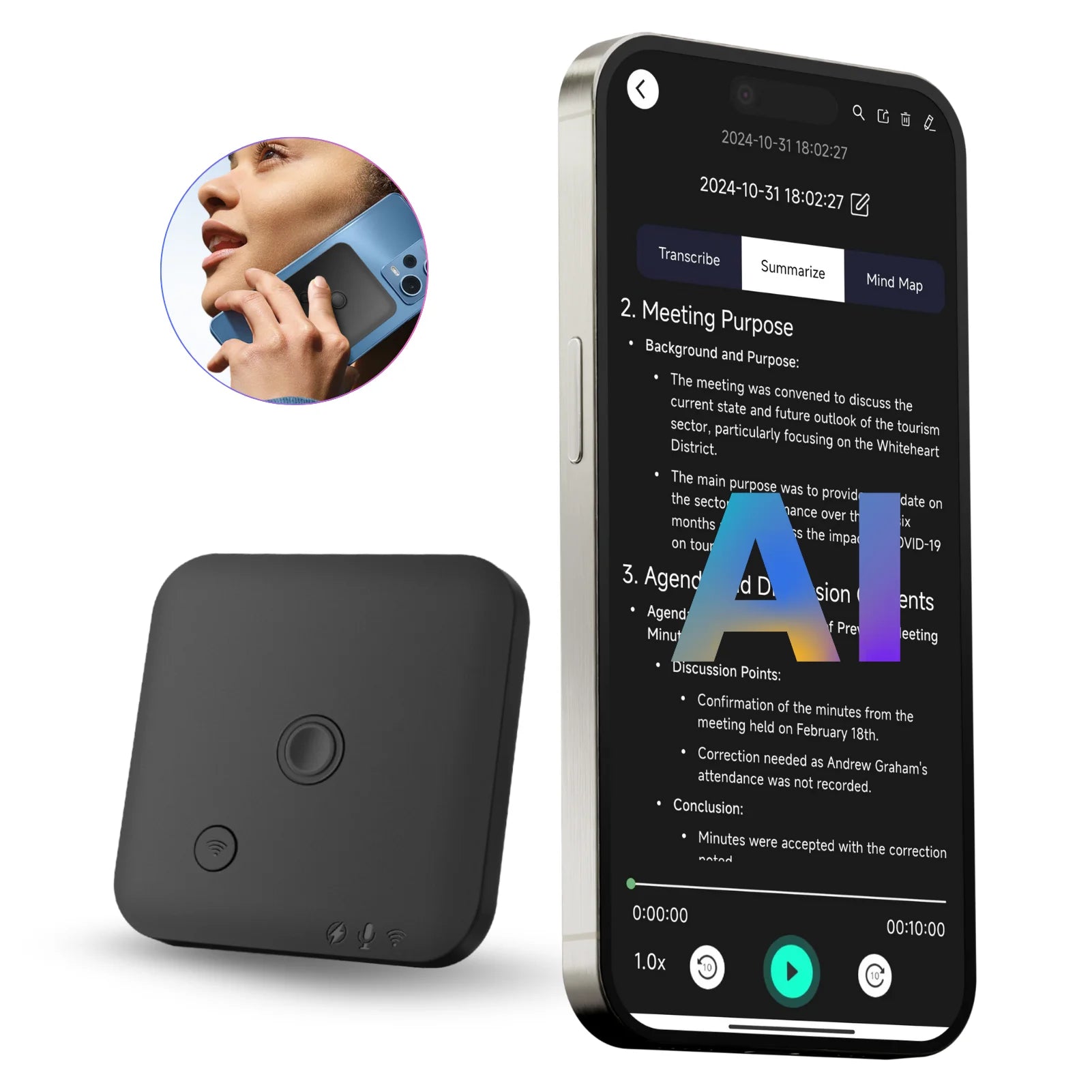 AI Voice & Call Recorder with Speech-to-Text and Translation 64GB