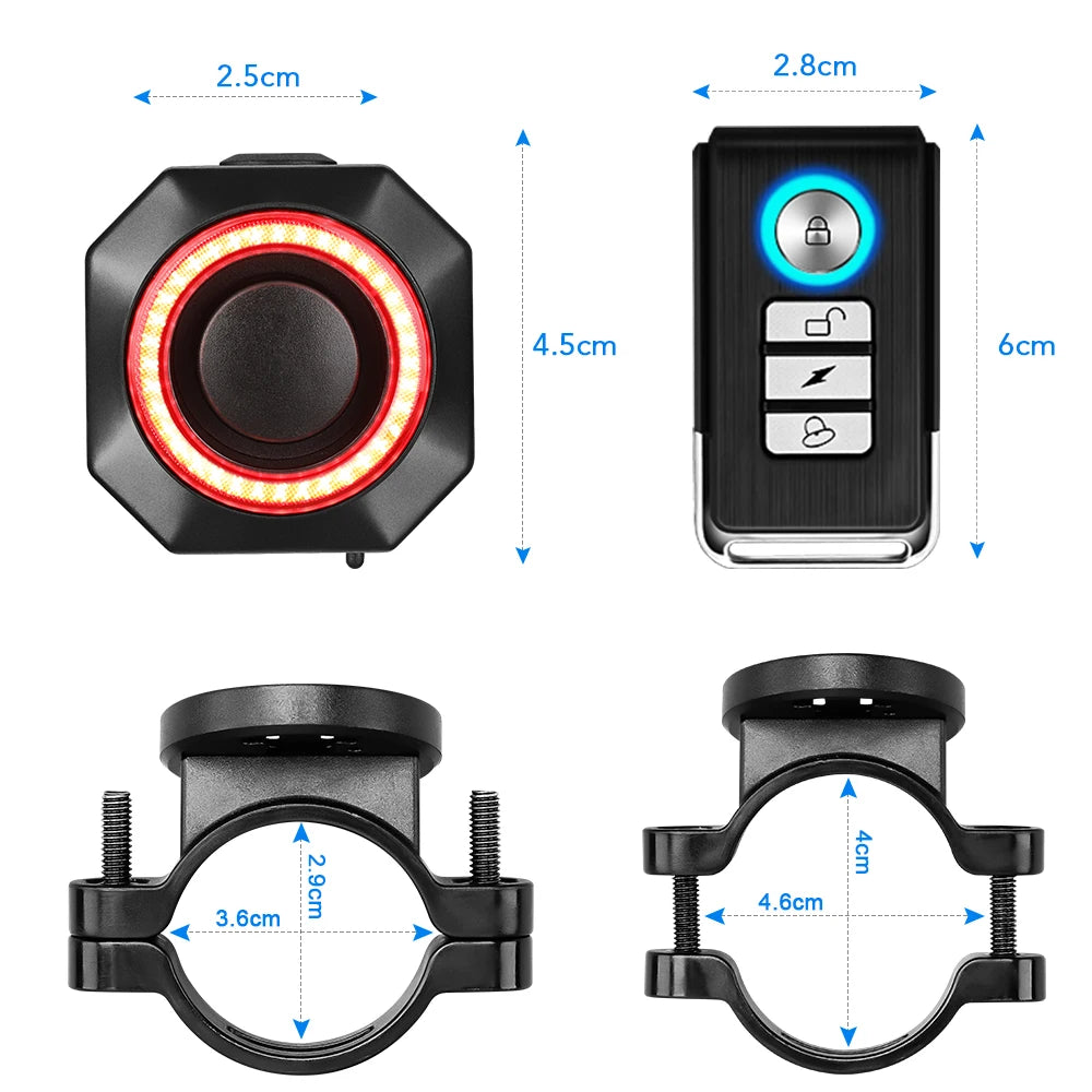 New Bicycle Alarm Taillight Waterproof Smart Auto Brake Sensing Tail Lamp Remote Control USB Charge Bike Rear Light