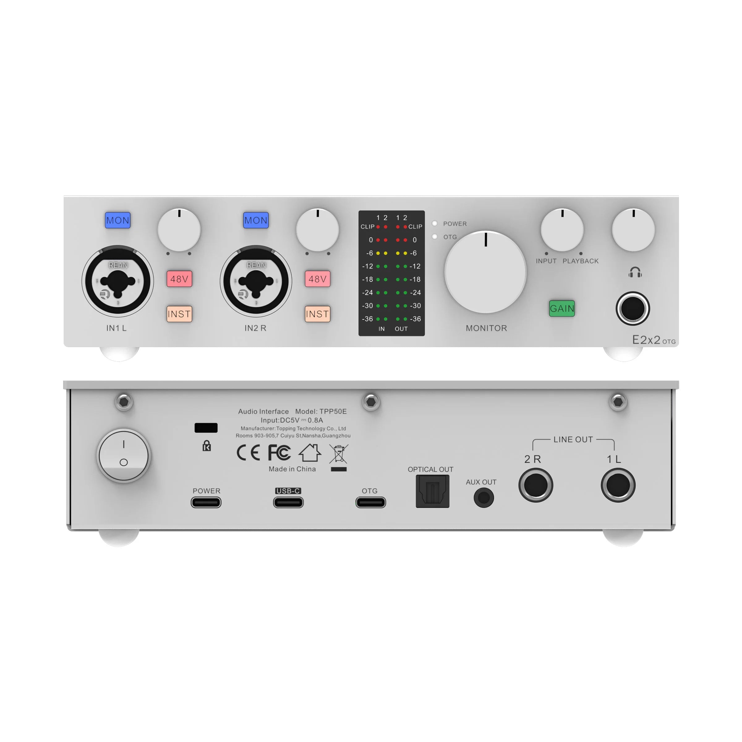 TOPPING E2x2 OTG Professional Audio Interface 2 In 2 Out
