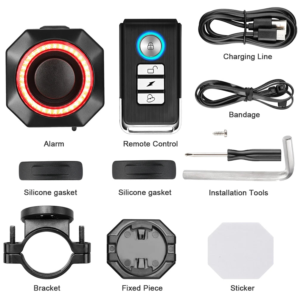 New Bicycle Alarm Taillight Waterproof Smart Auto Brake Sensing Tail Lamp Remote Control USB Charge Bike Rear Light