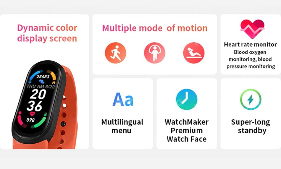 M6 Smart Watch Fitness Tracker with Heart Rate & BP Monitor