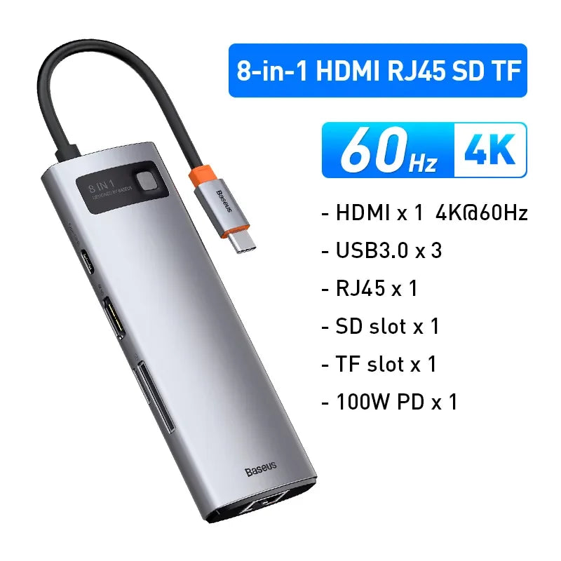 Baseus 4K 60Hz USB-C Hub with Ethernet & 100W PD Adapter