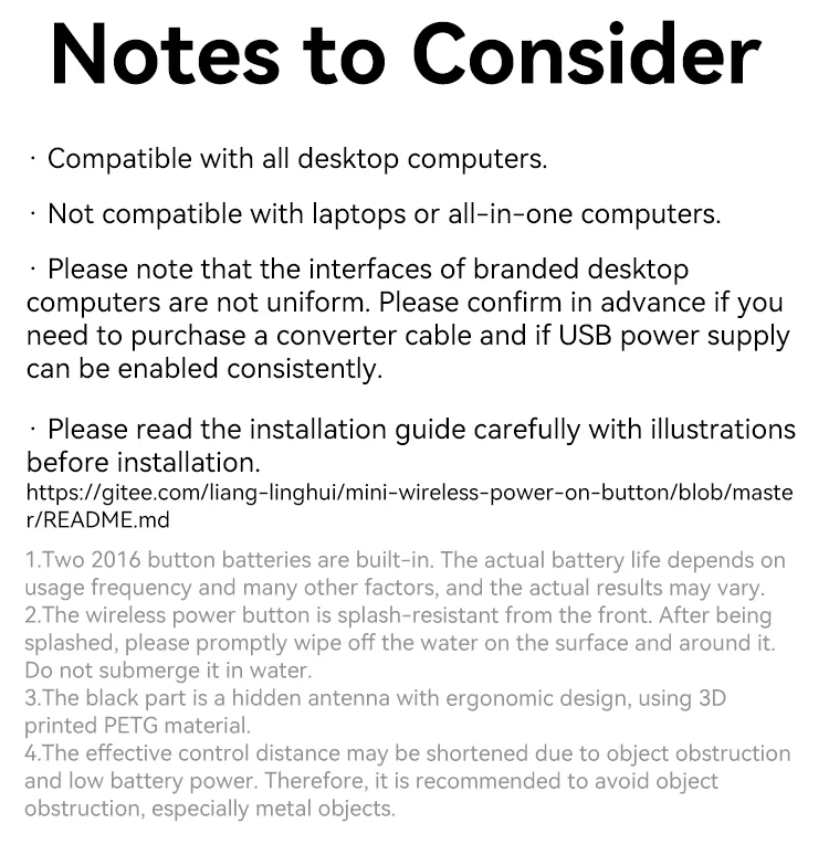 Wireless Metal PC Power Button Switch with USB Support