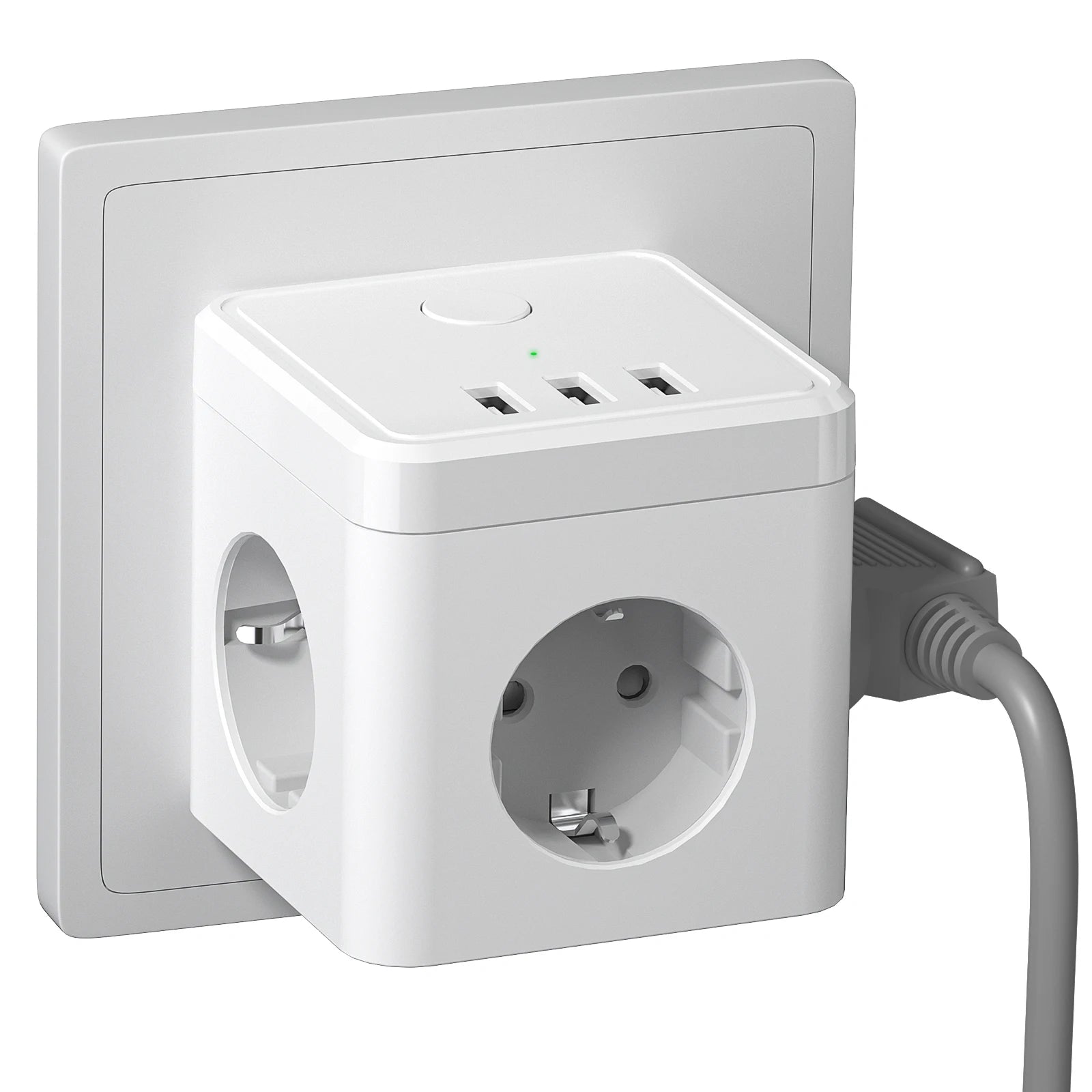 EU Plug Power Strip Cube with 3 Outlets & 3 USB Ports (No Cable)