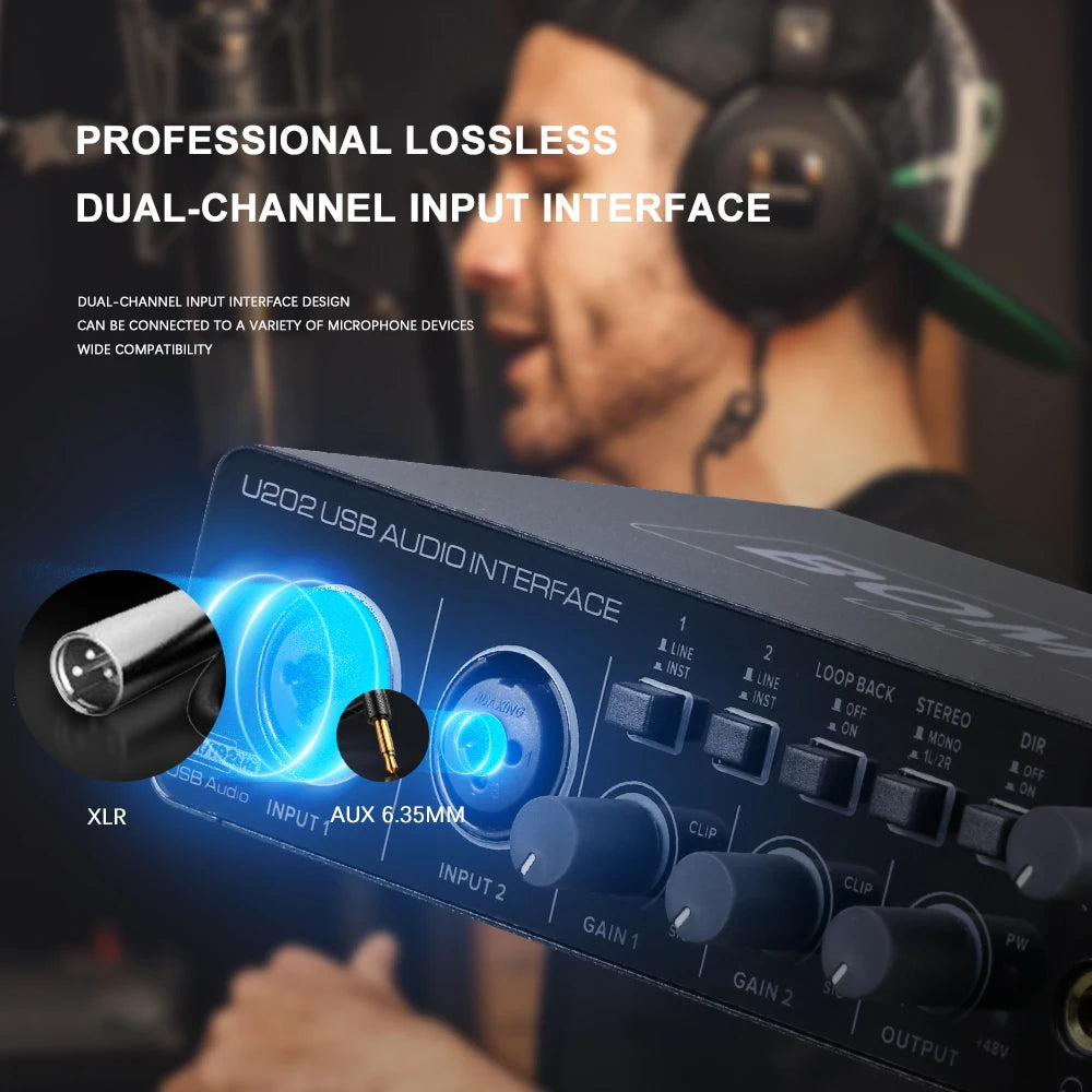 BOMGE U202 USB Audio Interface 32-Bit/192kHz with Mic Preamp