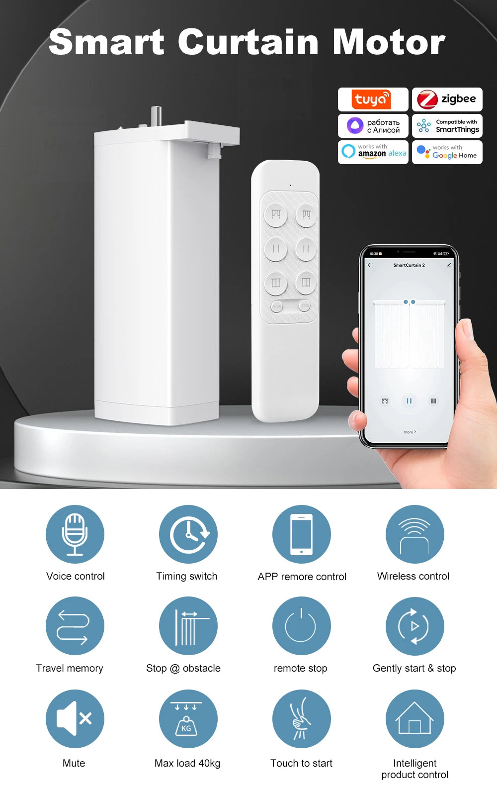 Tuya Smart Zigbee/WiFi Curtain Motor