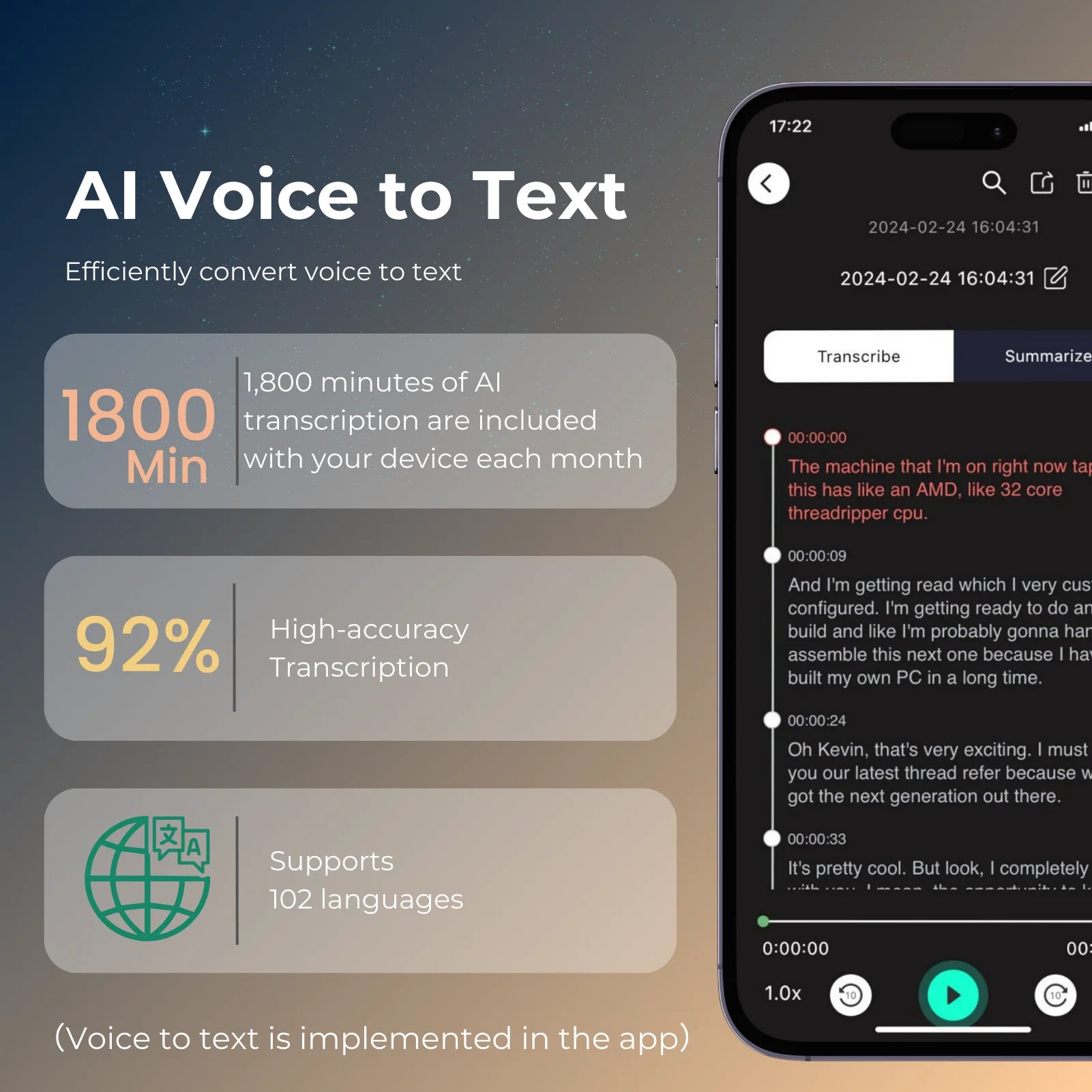 AI Voice Recorder 64GB