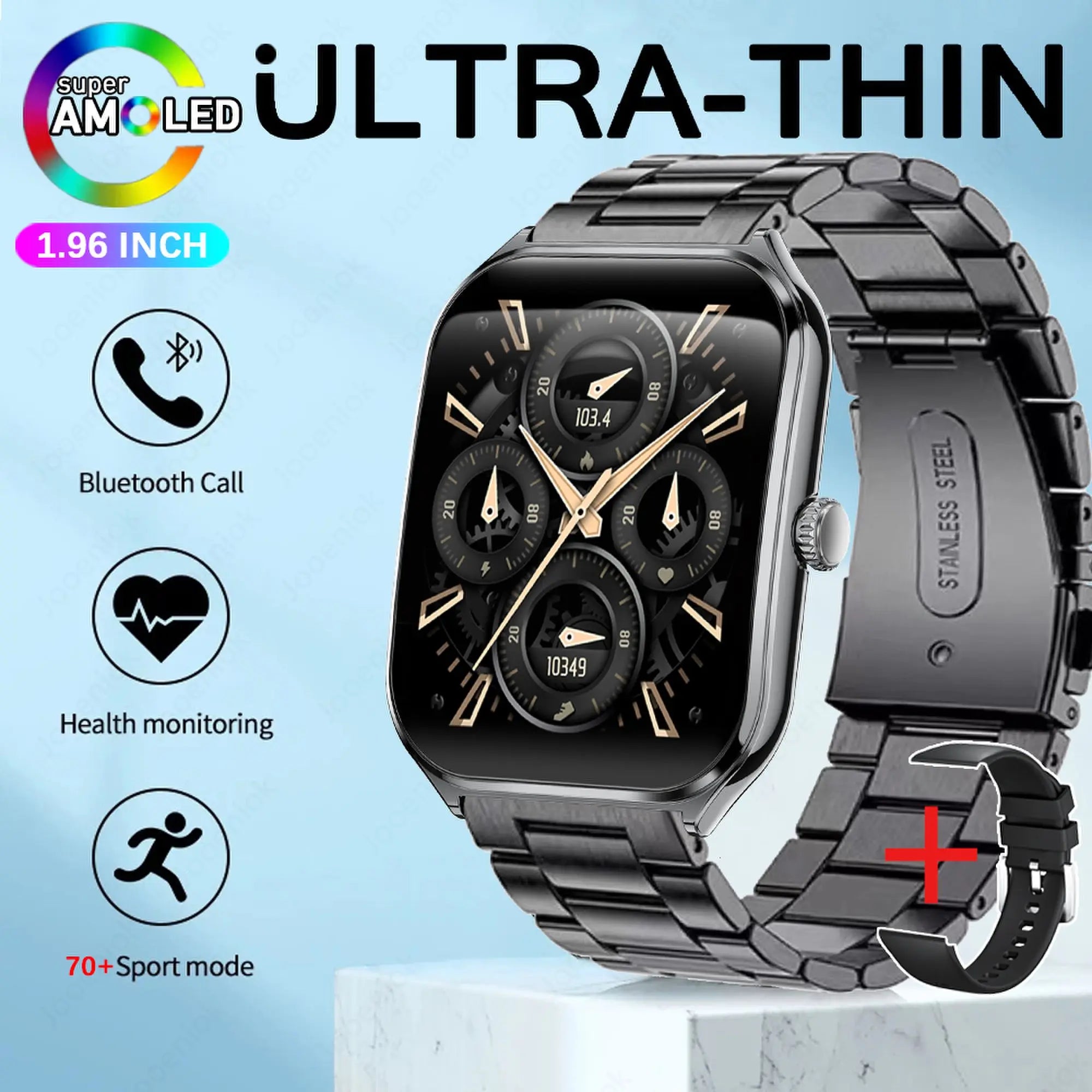 2025 Ultra-Thin 7.5mm Smartwatch with 1.96" AMOLED Display