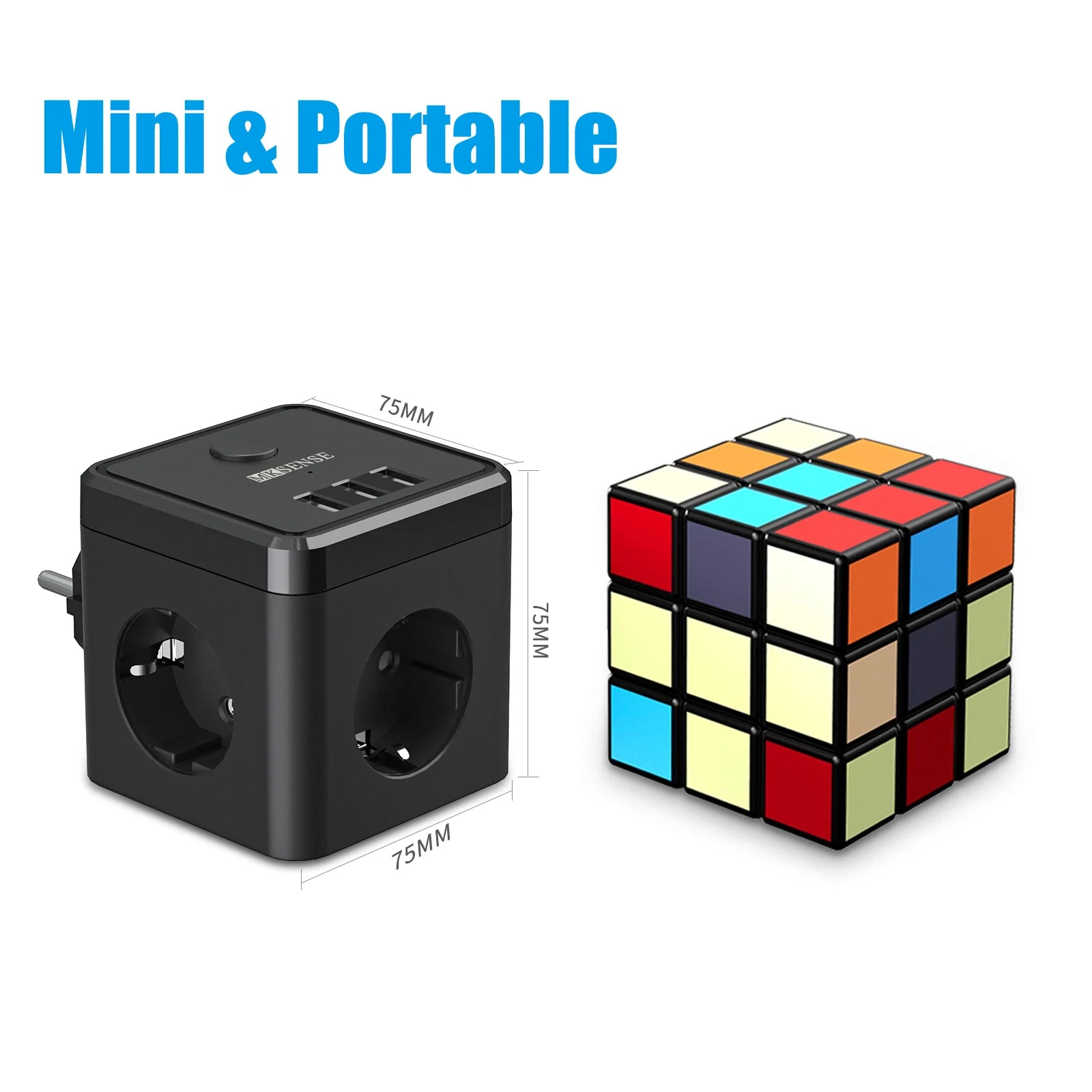 EU Plug Power Strip Cube with 3 Outlets & 3 USB Ports (No Cable)