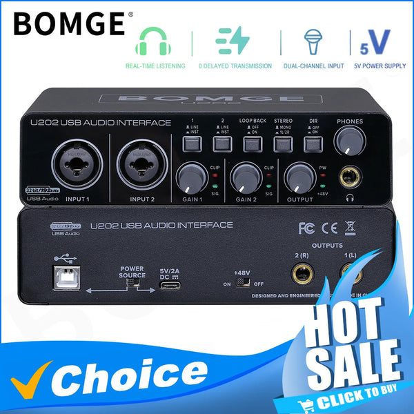 BOMGE U202 USB Audio Interface 32-Bit/192kHz Mic Preamp