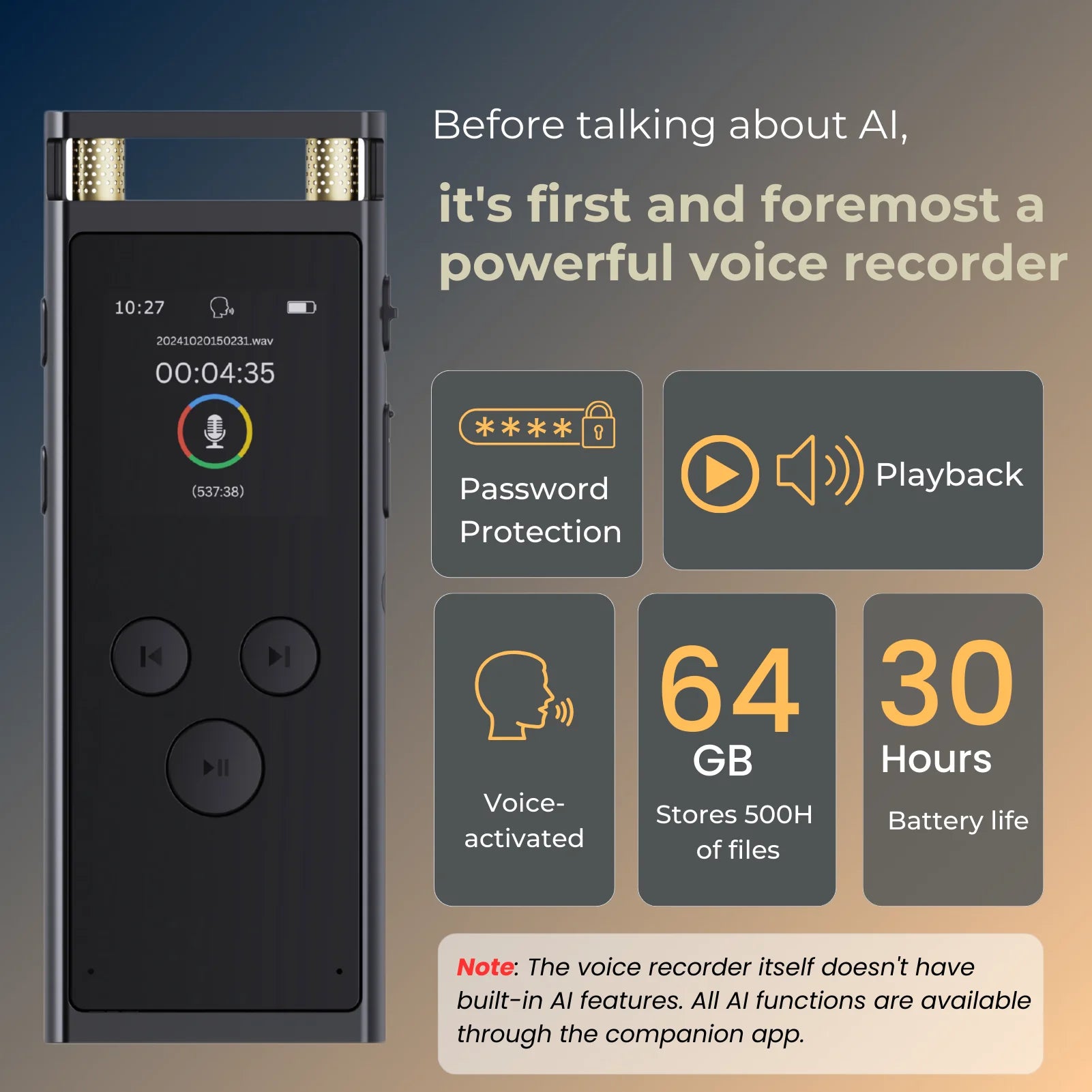 AI Voice Recorder 64GB