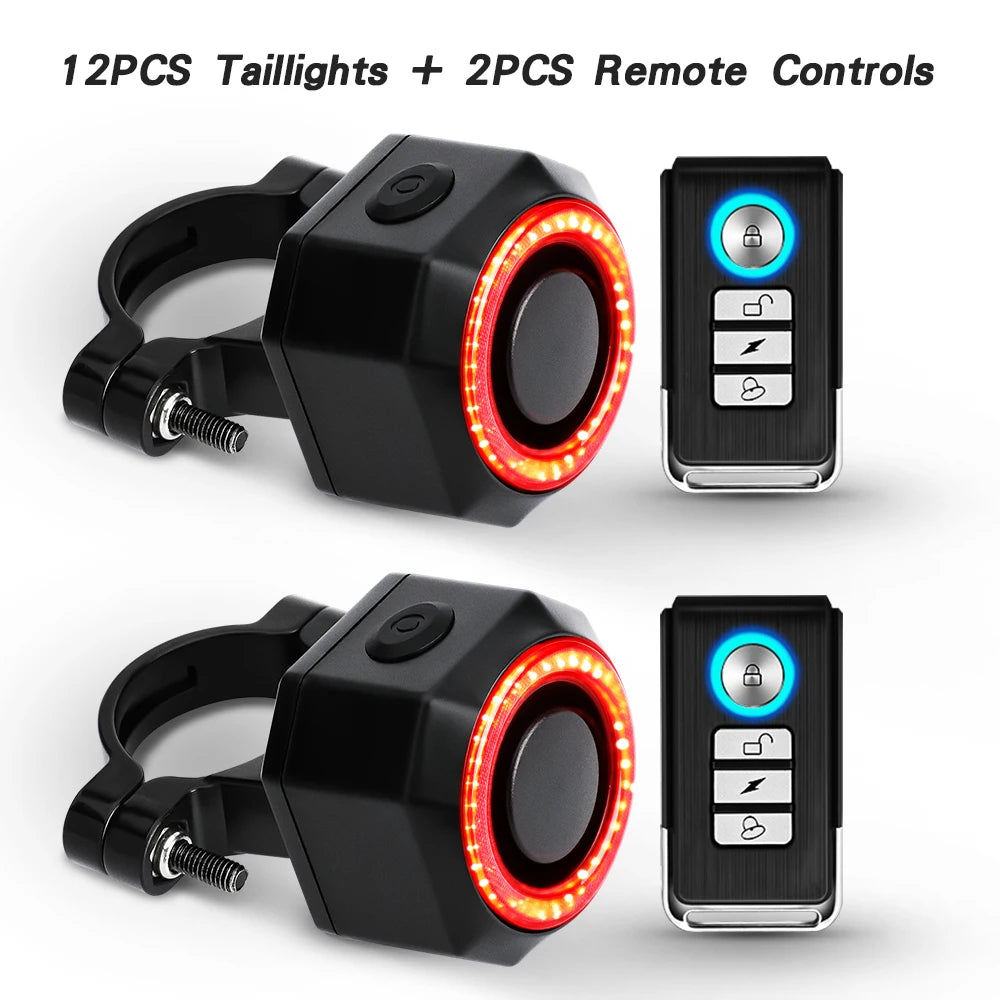 New Bicycle Alarm Taillight Waterproof Smart Auto Brake Sensing Tail Lamp Remote Control USB Charge Bike Rear Light