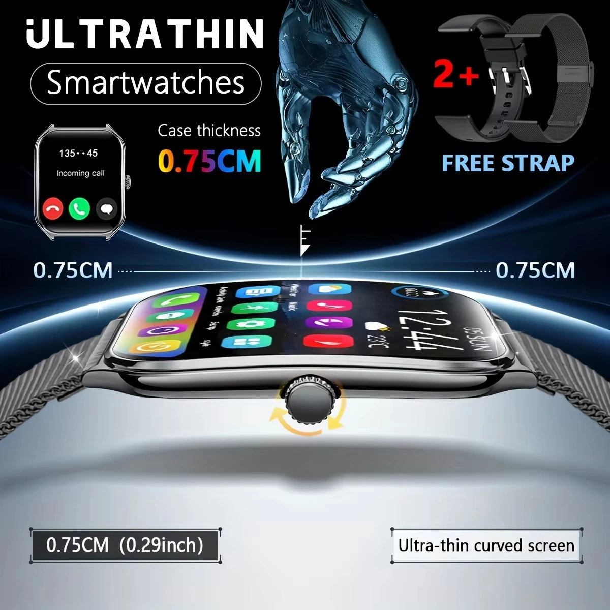 2025 Ultra-Thin 7.5mm Smartwatch with 1.96" AMOLED Display