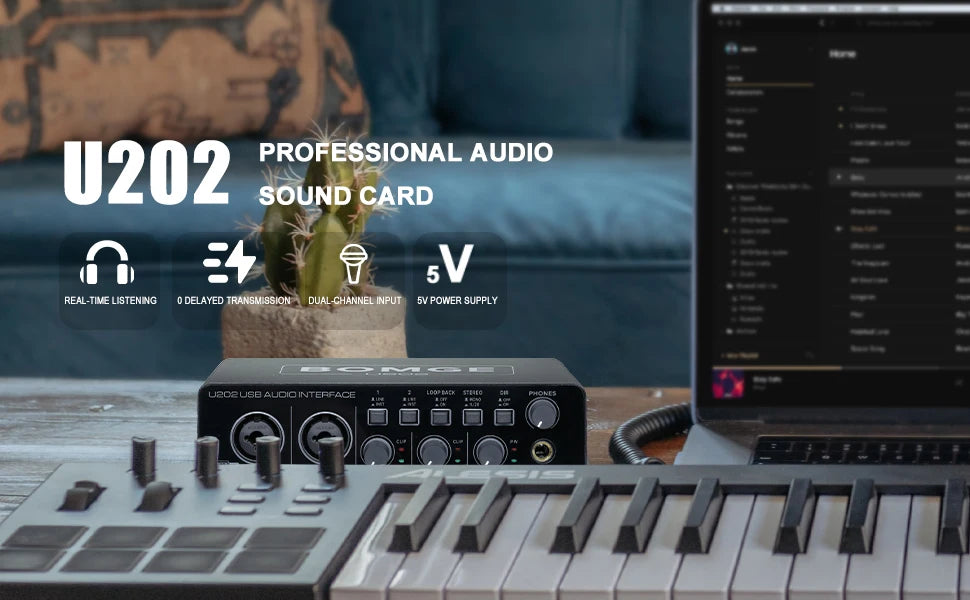 BOMGE U202 USB Audio Interface 32-Bit/192kHz with Mic Preamp