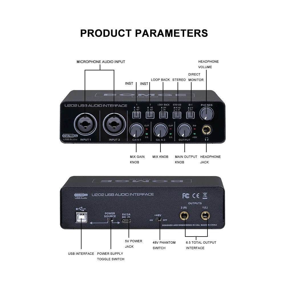 BOMGE U202 USB Audio Interface 32-Bit/192kHz with Mic Preamp