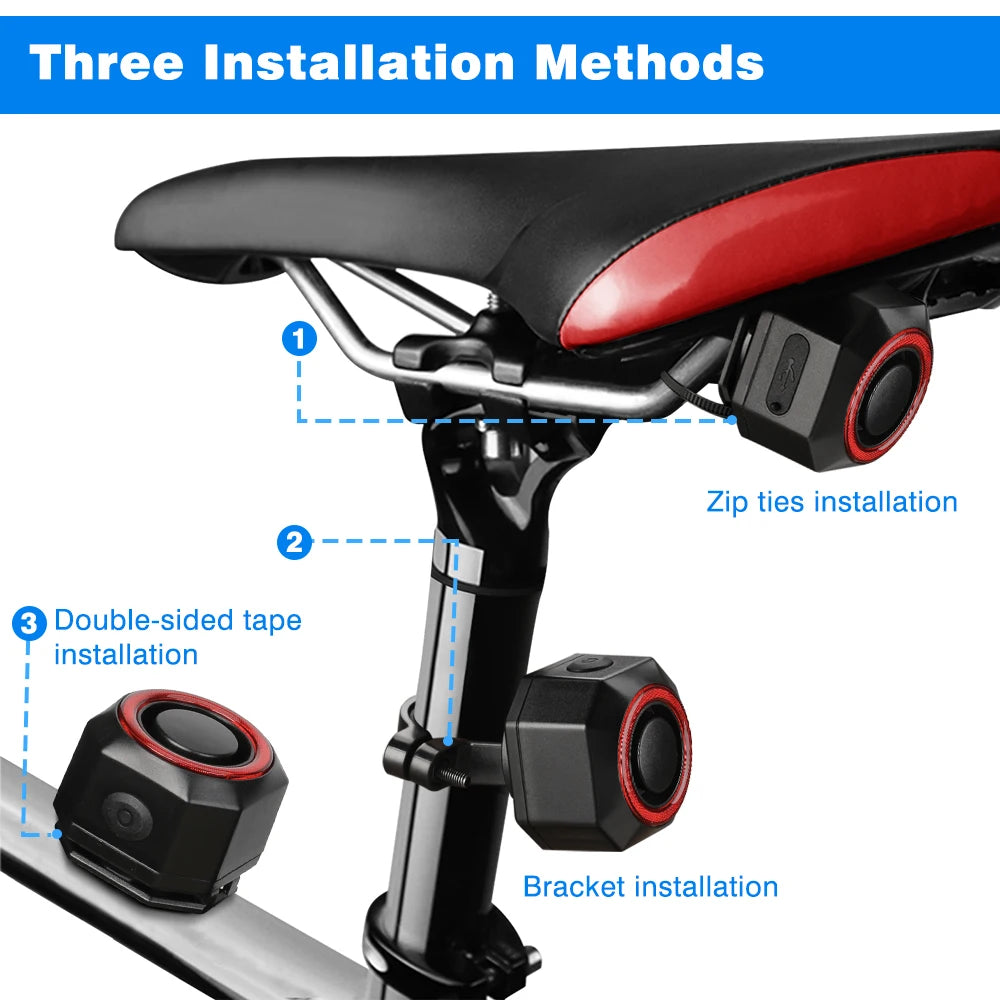 New Bicycle Alarm Taillight Waterproof Smart Auto Brake Sensing Tail Lamp Remote Control USB Charge Bike Rear Light
