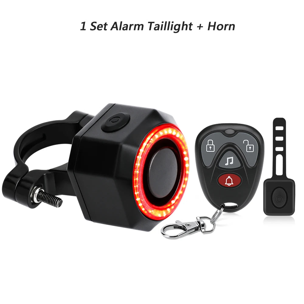 New Bicycle Alarm Taillight Waterproof Smart Auto Brake Sensing Tail Lamp Remote Control USB Charge Bike Rear Light