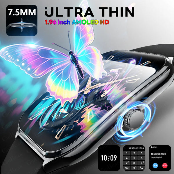 2025 Ultra-Thin 7.5mm Smartwatch with 1.96" AMOLED Display