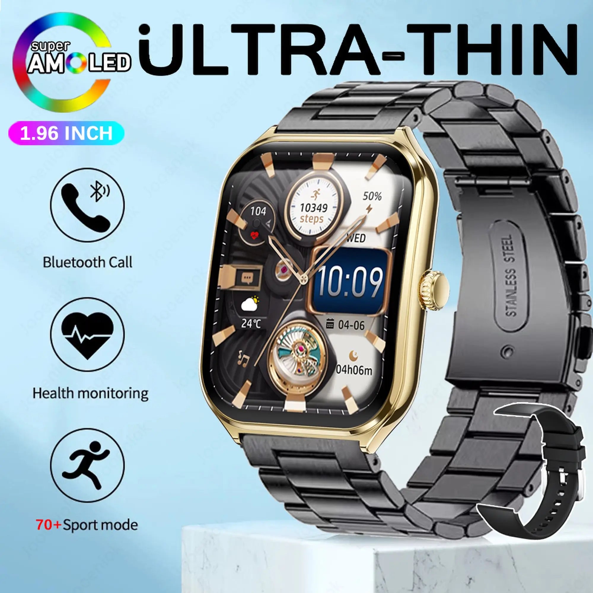 2025 Ultra-Thin 7.5mm Smartwatch with 1.96" AMOLED Display