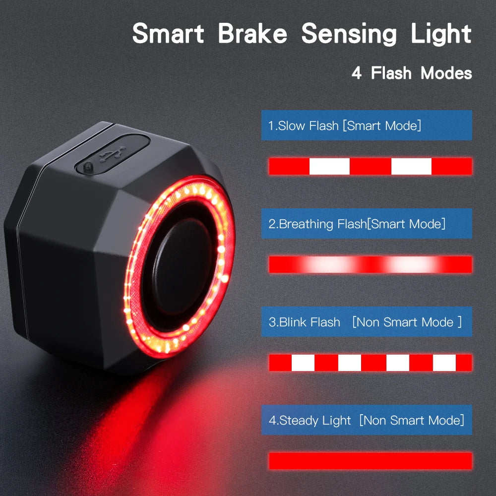 New Bicycle Alarm Taillight Waterproof Smart Auto Brake Sensing Tail Lamp Remote Control USB Charge Bike Rear Light