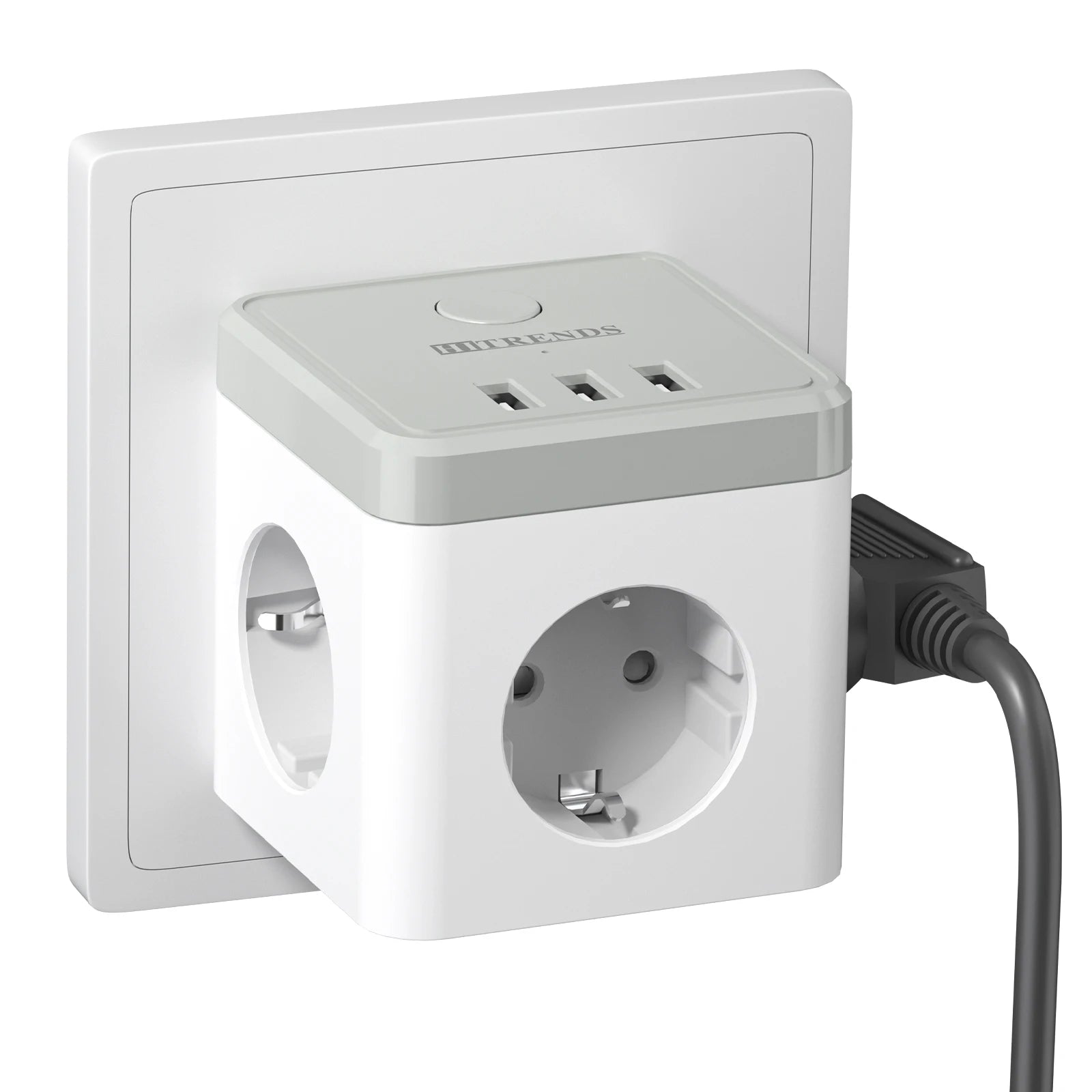 EU Plug Power Strip Cube with 3 Outlets & 3 USB Ports (No Cable)