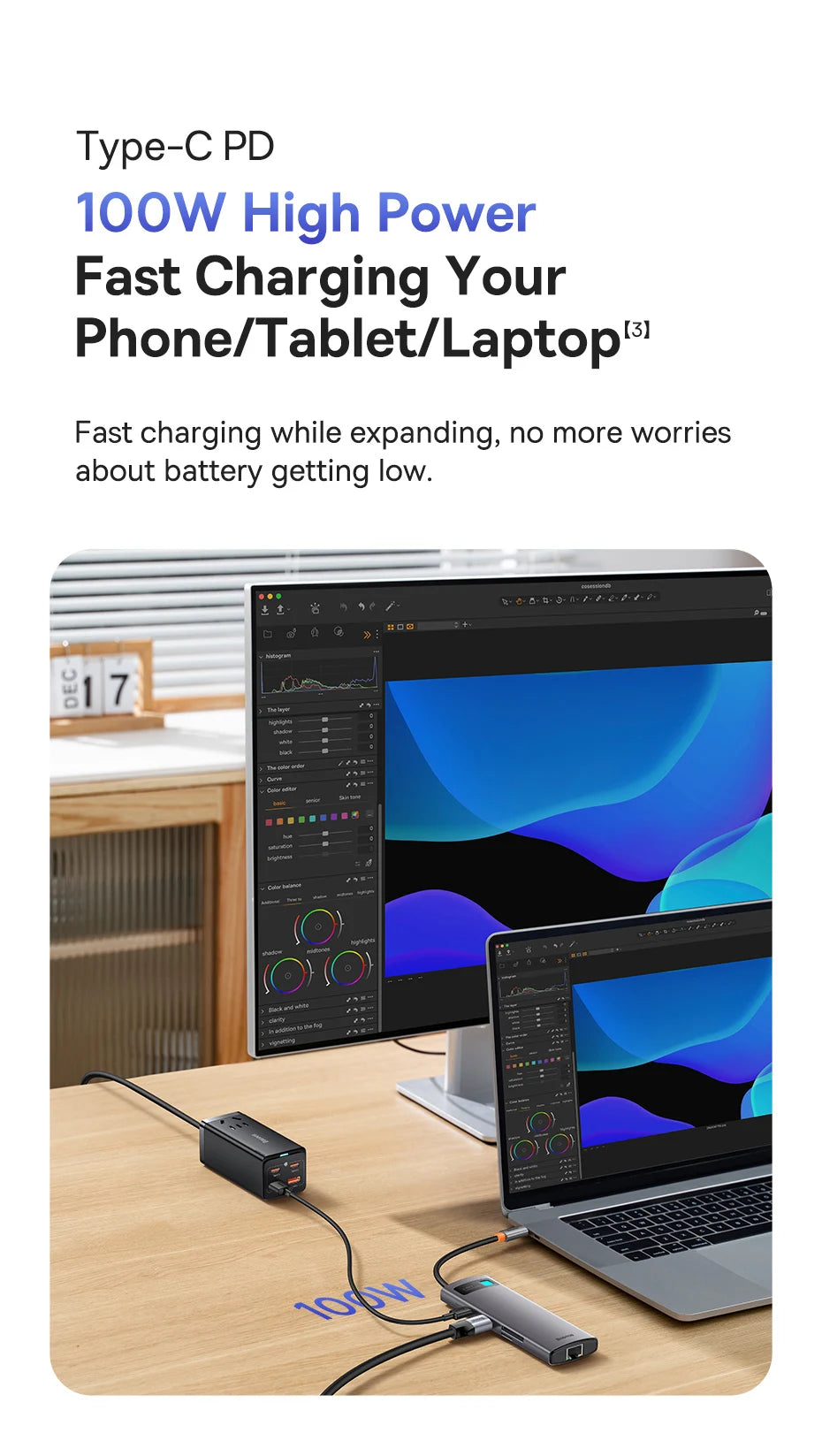 Baseus 4K 60Hz USB-C Hub with Ethernet & 100W PD Adapter