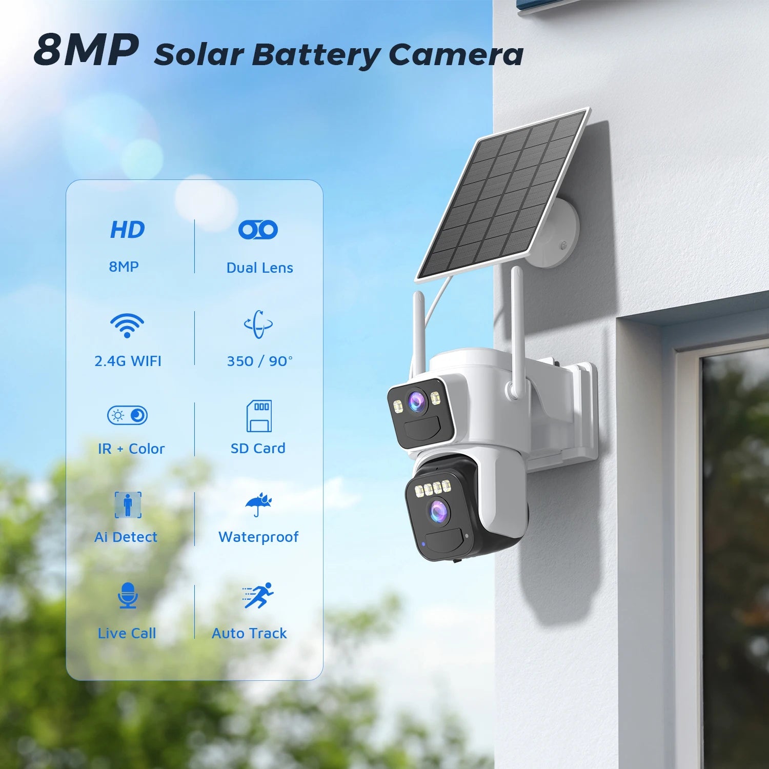 8MP Dual-Lens Solar WiFi Security Camera