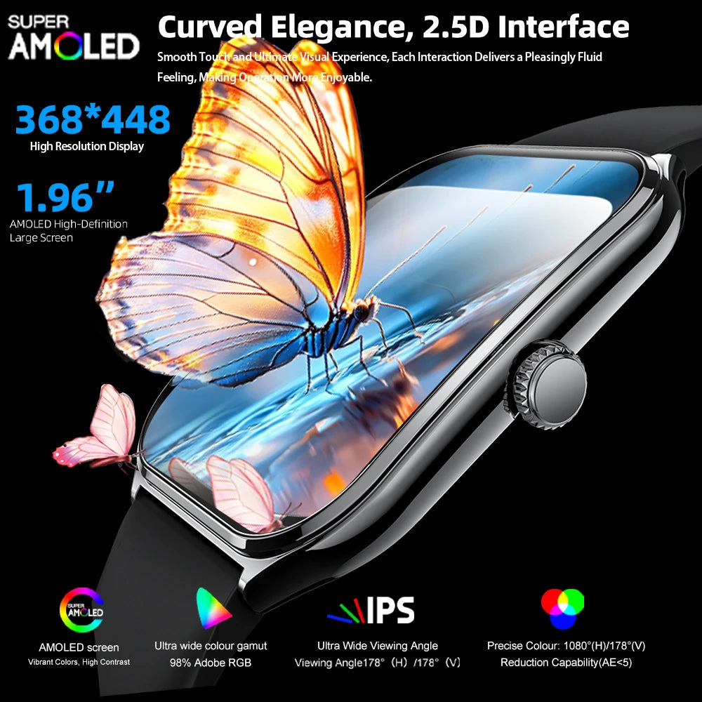 2025 Ultra-Thin 7.5mm Smartwatch with 1.96" AMOLED Display